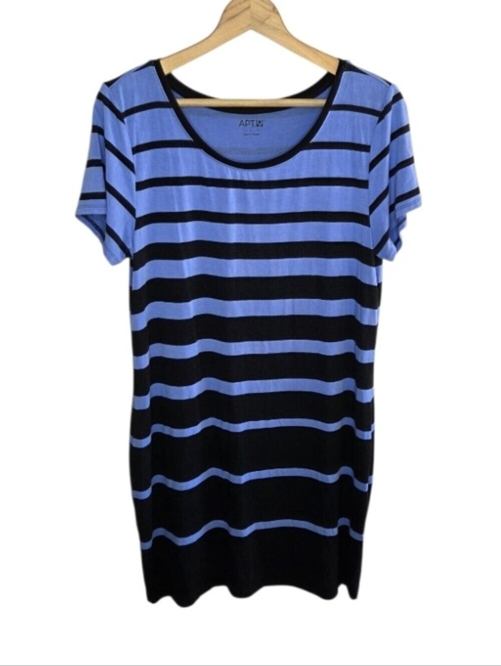 Apt. 9 Blue & Black Striped Scoop Neck Short Sleeve T-Shirt Dress Size Large